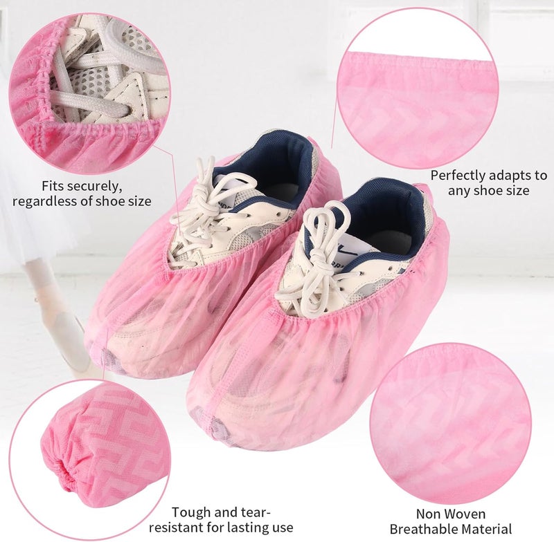 Frontline Shoe Covers Disposable Non-Slip 100 Pack, Premium Non-Woven Durable Booties Shoes Covers – Water Resistant Thick Anti-Slip - One Size Fits Most by (Pink 100 Pack) - Image 3